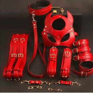 Real Leather BDSM bondage Kit Red with Storage Box